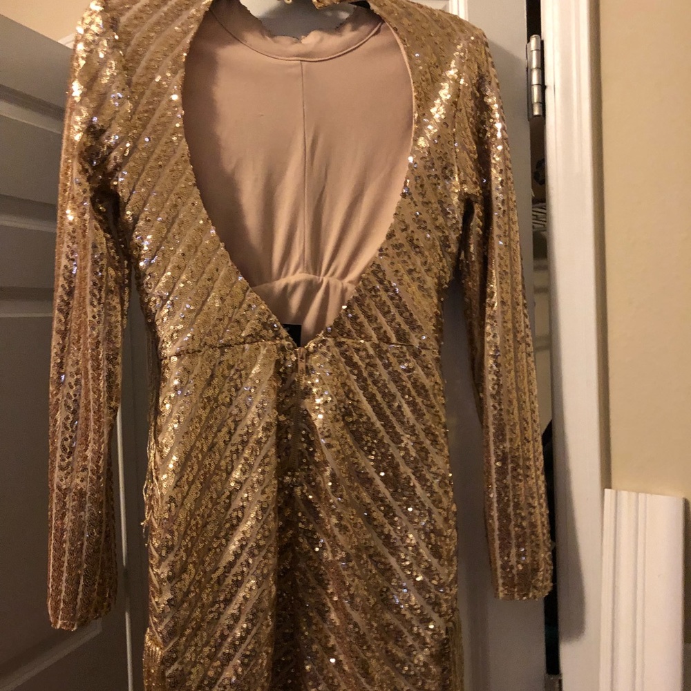 Gold sequin fringe dress